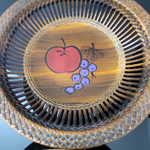 Rare MCM Apco Japan Melamine Lacquered Lattice Open Fruit Bowls Signed Set of 4 - Picture 3 of 11